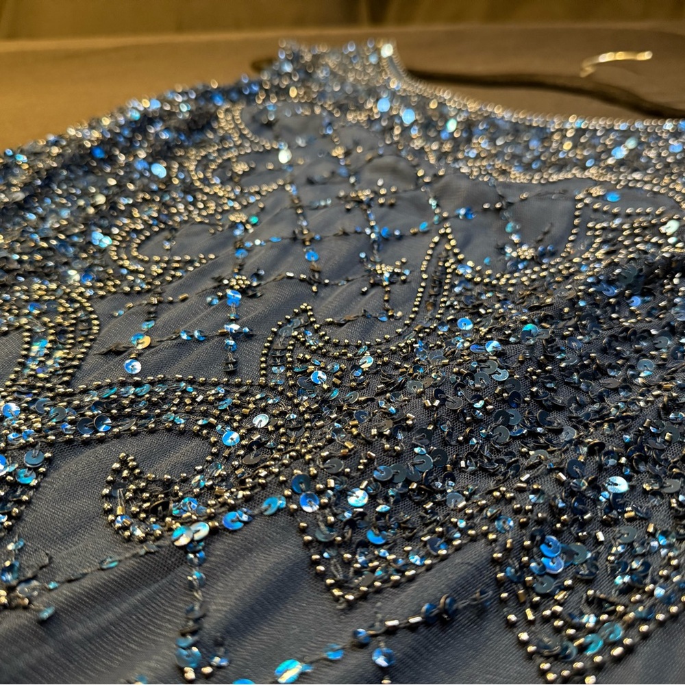 Adrianna Papell Midnight Blue Sequin Gown – Size 12 (Fits 10–14)